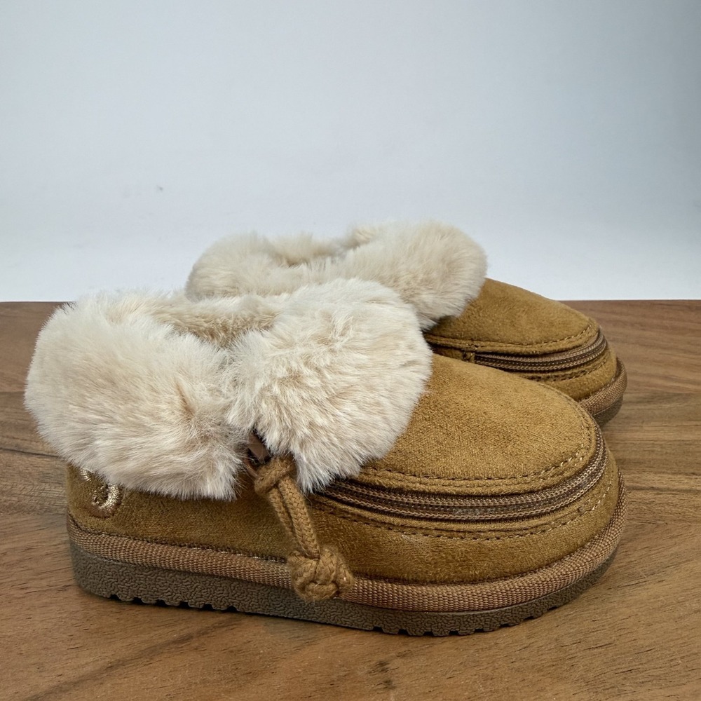 New Little Kids Billy Cozy Chestnut Fur Trim‎ Lined Casual Slippers Size 6 C NIB